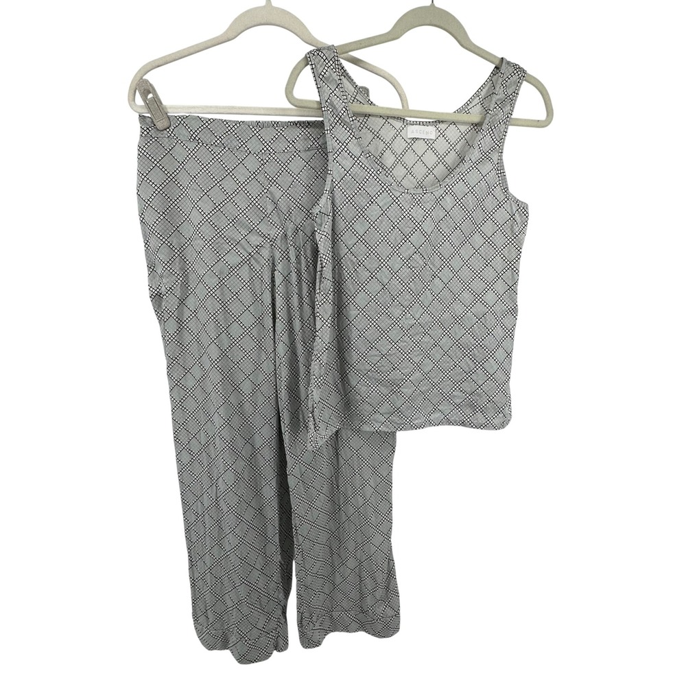 ASCENO Pajama Set Loungewear  Luxe Geometric Silk Tank and Pants Womens S Gray